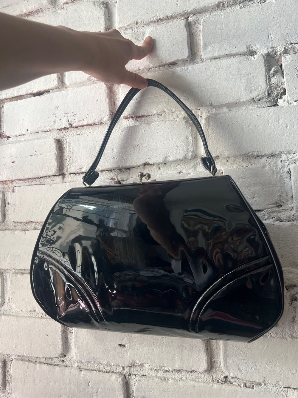 Classic Black Patent Top-Handle Women's Bag simple shoulder bag